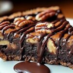 Gooey Brownie Pecan Pie slice with rich chocolate and crunchy pecans