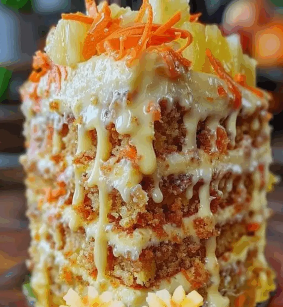 Hawaiian carrot pineapple cake slice with frosting