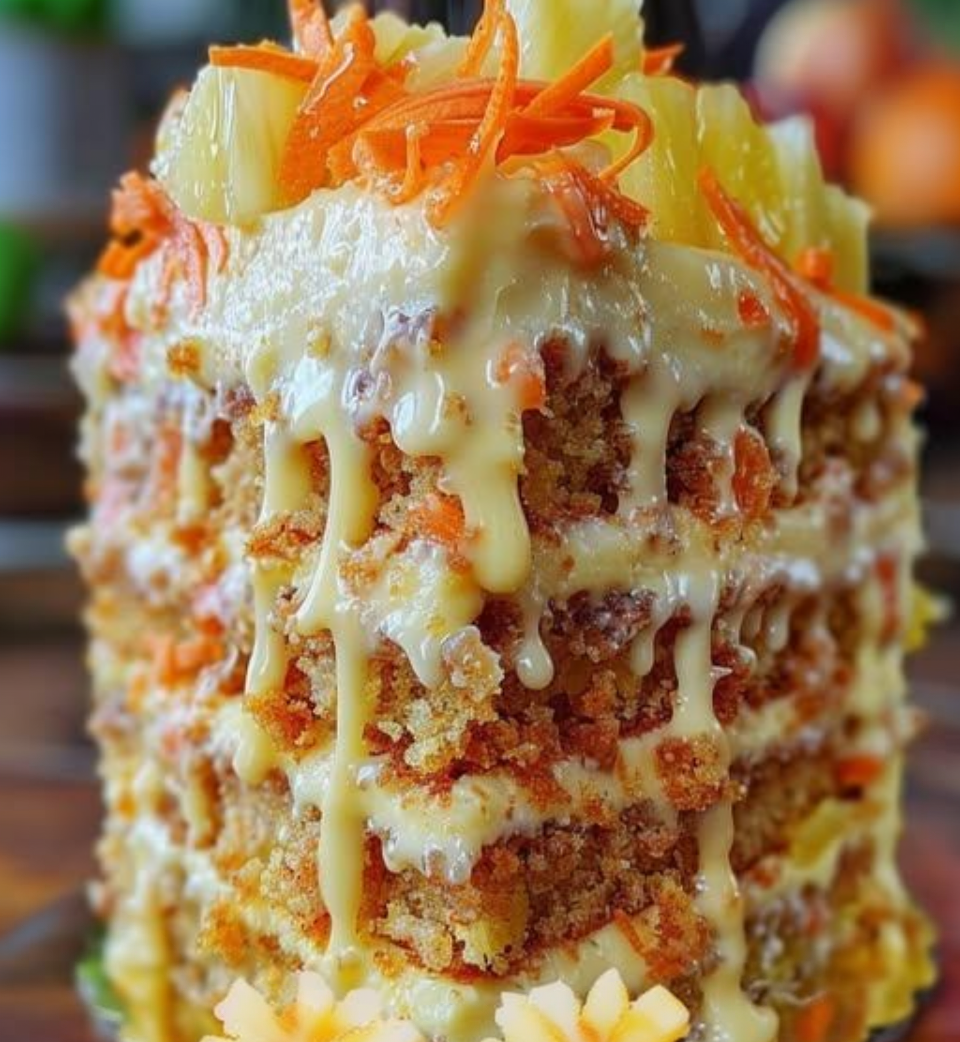 Hawaiian carrot pineapple cake slice with frosting