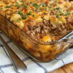 Cheesy loaded potato meatloaf casserole fresh from oven