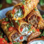 Crispy golden nacho egg rolls with cheese and beef